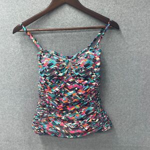 Captiva Abstract Colorblock Tankini Swim Top Ruched Padded M